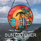 CHATYOUNG Stained Glass Window Hanging Sunrise Coconut Tree Large 11.8" - Colorful Suncatcher Door Garden Home Decor and Christmas Mother's Day Birthday Gifts for Grandma Mom Women Wife Friend Men - Image 4