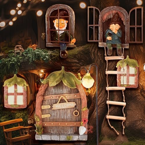 7 Pcs Fairy Garden Accessories Tree Hugger Gnome Statue Tree Faces - Image 3