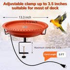 Daoeny Heated Bird Baths for Outdoors, Upgraded 100W Thermostatically Controlled Heated Bird Bath for Deck Railing, Heated Bird Bath for Outside Winter Garden Yard Patio Decor (Terracotta) - Image 5