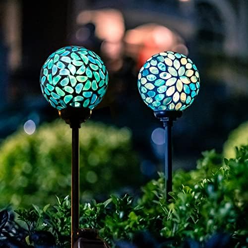 VCUTEKA Decorative Solar Garden Lights, 3.5" Mosaic Globe Stake 2 Pack - Image 7