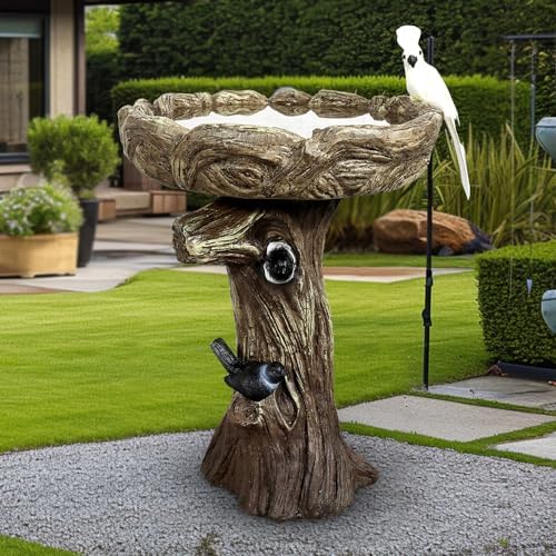 23" H Concrete Birdbath for Outdoor Garden with a Fake Bird Decor - Freestanding Trunk Like Bird Bath for Outside Garden Patio or Yard Decor - Image 4