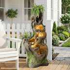 Grepatio Outdoor 6 Tier Cascading Water Fountain, 40" H Water Feature Fountain with 5 LED Lights, Large Outdoor Water Fountain with Realistic Tree Trunk Look for Garden Patio Backyard - Image 6