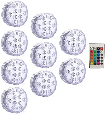RGB Submersible Led Lights Battery Operated Underwater Spot Lights with Remote Outdoor Vase Bowl Pond Garden Party Decoration(1 Controller 9 Lamp) by Unknown