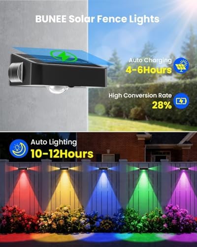 Waterproof Solar Fence Lights for Outdoor 12 Modes Warm & Cool White RGB LED Spot Lens 3-Sided Solar Powered Wall Lighting, Decor for Outside Patio Step Backyard Deck Railing Pool - 12 Pack - Image 4