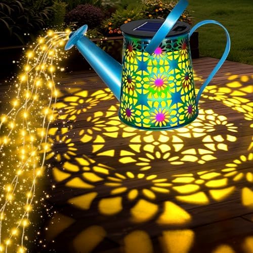 Solar Lights Outdoor Decorative, 2 Pack Blue Metal Watering Can with Lights - Image 5