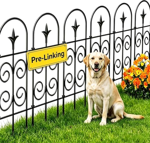 AMAGABELI 8 Panels 24in(H)×10ft(L) Decorative Garden Fence No Dig Rustproof Metal Pre-Linking Fence Panels Garden Edging Border Animal Barrier Fencing for Flower Beds Yard Patio Outdoor Decor Black by AMAGABELI+GARDEN+%26+HOME