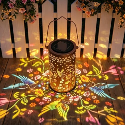 2 Pack Colorful Hummingbird Solar Lanterns Outdoor Waterproof, Decorative Metal Hanging Lantern Hummingbird Solar Lantern for Porch Yard Tabletop Path Garden Decor, Ideal Gifts for Mom Wife Grandma - Image 3