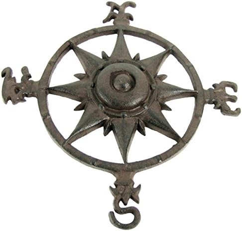 Rustic Cast Iron Rose Compass Nautical Beach House Wall Art Outdoor Garden Decor by TG