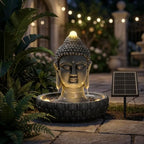 Solar Powered Buddha Statue Water Fountain Outdoor, Zen Waterfall Fountain with LED Lights, Peaceful Relaxing Water Feature Landscape Decor for Garden, Patio, Yard by WarmGarden