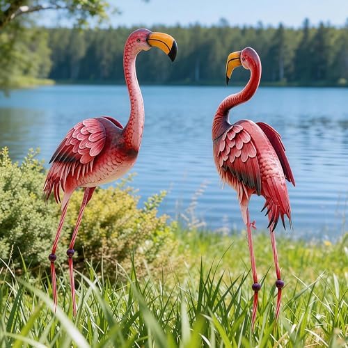 37.2" Handmade Metal Flamingo Statue, Yard Decor with Ground Stakes - Image 4