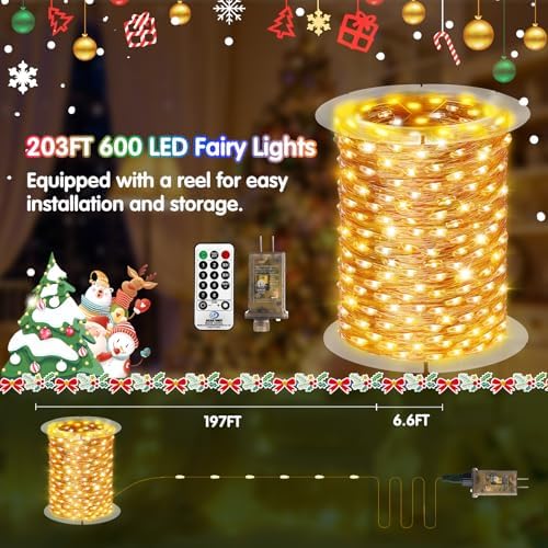 KNONEW 532FT 1600LED Outdoor Fairy Lights Plug in Warm White Xmas Decor - Image 5