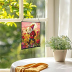Poppy Meadow Gnome Stained Glass Suncatcher – Square Hanging Window Panel for Home or Greenhouse – Whimsical Glass Art Gift for Garden Lovers, Christmas, Halloween, Father Days DlIaQx - Image 3