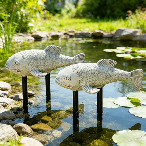 Teaeeno Set of 2 Antique Koi Fish Statue, Outdoor Garden Sculpture for Patio, Backyard, Pond, and Home Decor (White) - Image 5