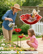 Metal Flower Garden Stakes Bird Bath, Handmade Bee Watering Station for Garden Outside, Mini Pollinator Water Station, Metal Flower Bird Bath Garden Stakes (Red, 3PCS) - Image 6