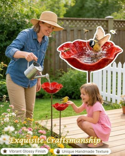Metal Flower Garden Stakes Bird Bath, Handmade Bee Watering Station for Garden Outside, Mini Pollinator Water Station, Metal Flower Bird Bath Garden Stakes (Blue, 2PCS) - Image 6