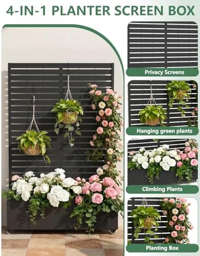 2PCS Metal Planter Box with Trellis,70.9"x47.2"x15.7" Raised Garden Bed with Drainage Holes, Privacy Planters for Outdoor, Garden Bed for Climbing Plants,Vegetables,and Vines, Black-louvered - Image 4