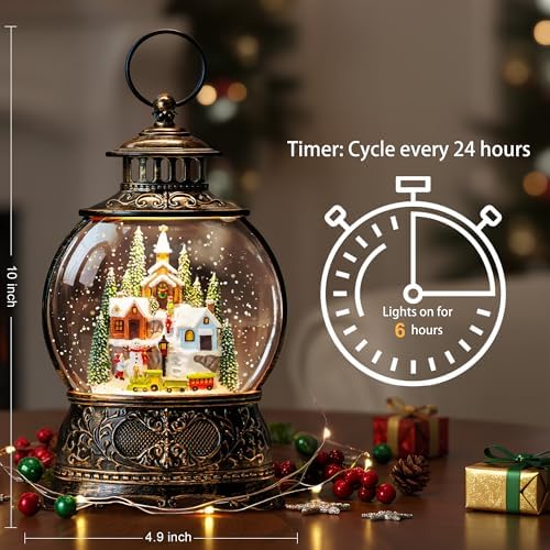 Christmas Snow Globe Water Lantern with Mountain Village and Train Scene Battery Operated or USB Powered Musical Lighted Holiday Decoration for Tabletop Display for Family and Friend - Image 4