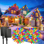 Solar Christmas Lights Outdoor, 50 LED C9 String Lights, Timer & 8 Modes by Minetom