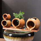 Pond Spitter Ceramic Jug Water Fountain Garden Outdoor Water Feature Planter Plant Flower Pot Jar Fish Tank Cave Waterfall Backyard Water Feature Outside Decoration Hydroponic Vase (Light Brown) - Image 2