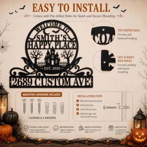 Personalized Halloween House Number Sign, Custom Family Name Address Sign - Image 6