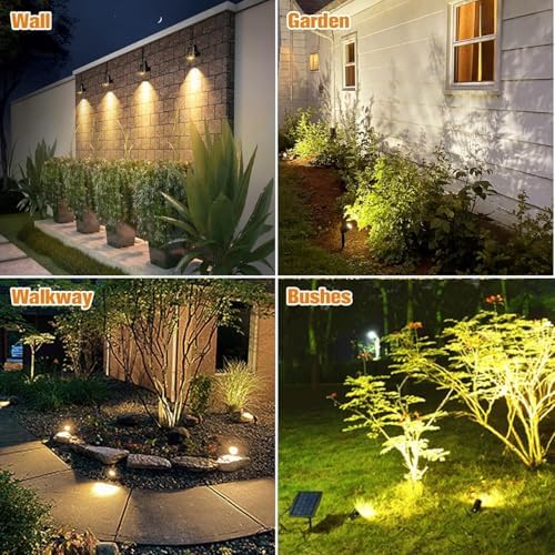 APONUO Metal Solar Spot Lights Outdoor with 9.8ft Cable Solar Powered Landscape Lighting Low Voltage IP65 Waterproof Auto On/Off for Outside Garden Yard Landscape Pathway Garage-Warm White(4-in-1) - Image 3