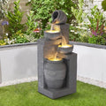 Outdoor Water Fountain, 4 Tiered Waterfall Fountains with LED Lights, Garden Bowl Waterfalls, Modern Cascading Flow Fountain for Garden, Yard, Patio, Home Decor (Grey) by Unknown
