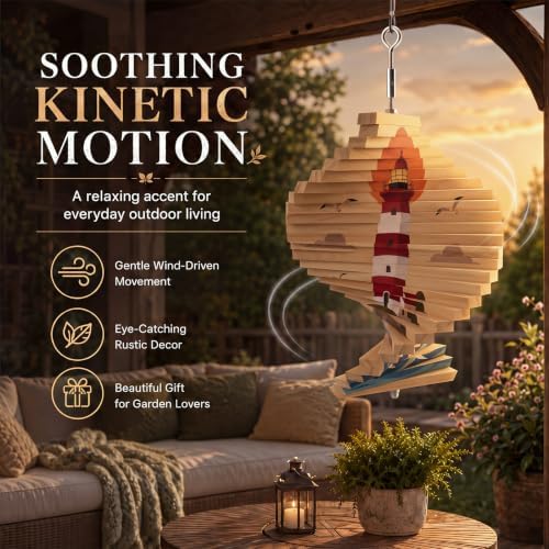Lighthouse Wooden Wind Spinner Outdoor Hanging Decor, 8.5 x 11 in - Image 4