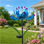 38 Inch Solar Wind Spinner Outdoor, Kinetic Lotus Yard Art with Glass Light by XPSCOCO