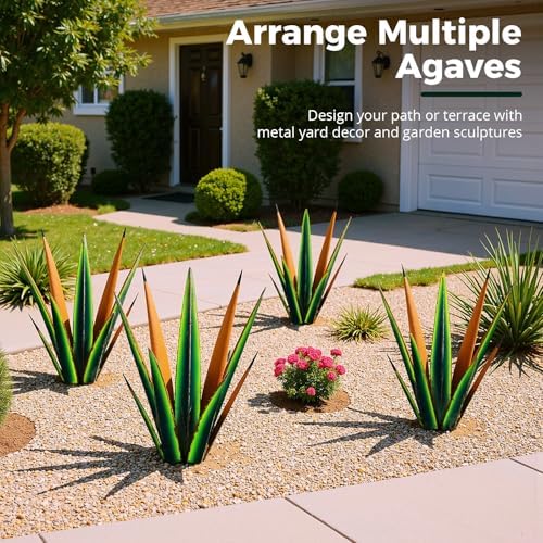 KODIBO 24” Metal Agave Plant Outdoor Decor, Large Yard Art, Vintage Green - Image 2