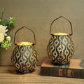 TRIROCKS Set of 2 Moroccan Decorative Lamps 8'' High Cordless Lamp Metal Table Lamps with Fairy Lights Bulb for Home Living Room Garden Yard Party Events Tabletop Indoor Outdoor(Black) by TRIROCKS