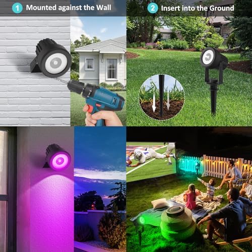 T-SUNUS RGB Solar Landscape Spotlights IP65 Waterproof 4-Pack Outdoor - Image 4