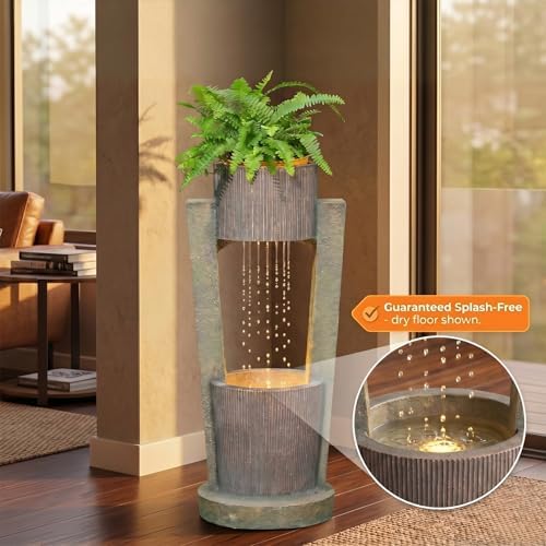 Sunlinua 31" H Modern Outdoor Water Fountain Cascading Realistic Rock Waterfall Fountains with LED Lights Outdoor Water Fountain for Garden Patio Backyard Porch Home Decor - Image 6