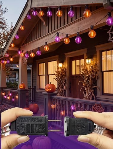 25FT G40 LED Outdoor Halloween String Lights, Orange and Purple Halloween Decorations Lights with 27 Shatterproof Globe Bulbs(2 Spare), Hanging Patio Lights for Holiday Balcony Backyard Party Garden - Image 5