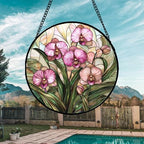 Phalaenopsis Orchid Stained Glass Window Hanging Decor Gifts for Women 9.8" - Image 3