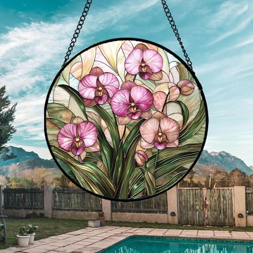 Phalaenopsis Orchid Stained Glass Window Hanging Decor Gifts for Women 12" - Image 3