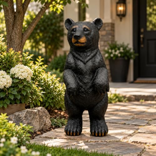 19.69-Inch Tall Standing Black Bear Statue for Garden, Cabin Decor & Porch by Guioiby