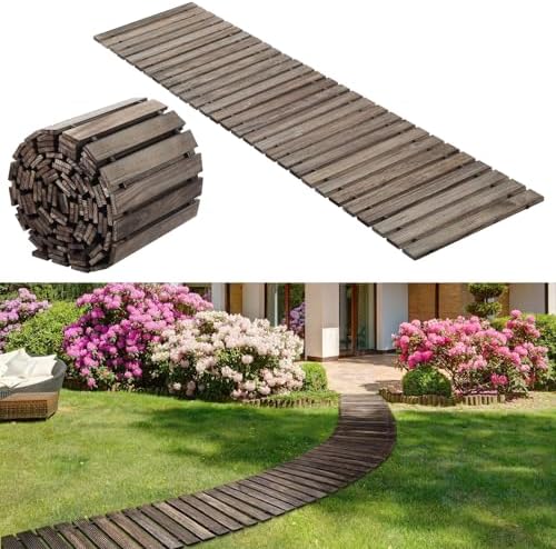 Landical 24ft Wooden Garden Pathway Walkway, Roll Out Outdoor Path,Gray by Landical