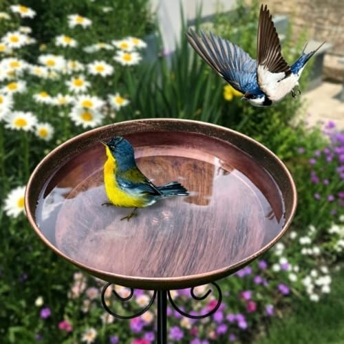 Small Copper Bird Bath Outside with Ground Stake, Vintage 10 Inch Bowl, 5-Prong Stable Support, Easy Assembly, Shallow Design for Songbirds - Image 6