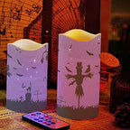 Halloween Flameless Candles with Remote Timer Real Wax Realistic Flickering Battery Operated LED Tealight Pillars with Pumpkin Castle Bat Spider Witch for Halloween Party Decorations - Image 5