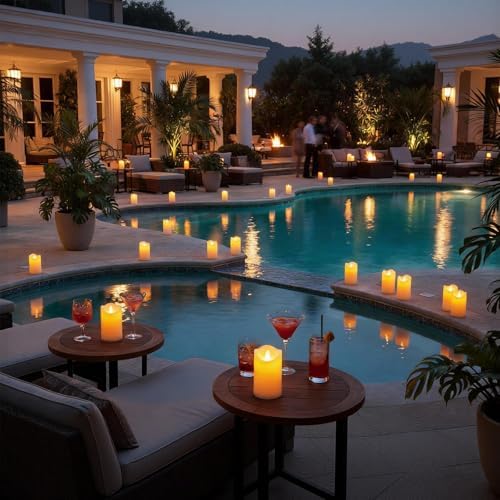 Bulk Set of 12 Outdoor Flameless Candles, Patented 3D Dual-LED Resin Pillars with 2 Remotes, Waterproof Non-Melting Battery Operated Wedding Aisle Decor, Ivory (D3 x H6) - Image 2