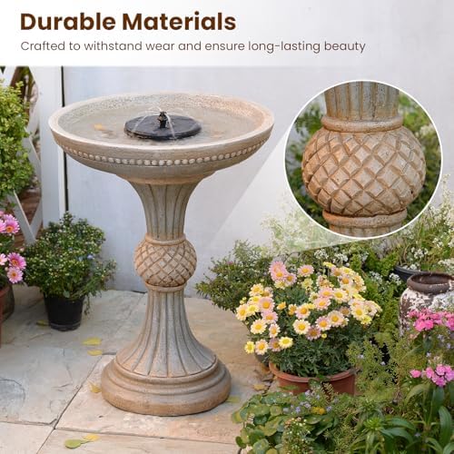 Sunlinua 24H Outdoor Water Fountain with Solar Pump Italian Resin Garden Fountain for Patio Yard Weather-Resistant Bird Bath Fountain with Led Light Elegant Backyard Décor - Image 4