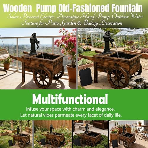 NestNature Solar Water Fountain|Wooden Fountain-Adds Rustic Farmhouse Charm - Image 5