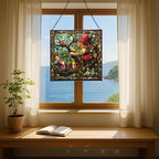 Gnome with Baby Birds Stained Glass Suncatcher – Square Hanging Window Panel for Home, Garden, Nursery, Halloween, Christmas, Memorial Day – Whimsical Glass Art Gift for Gnome Lovers bchnpw - Image 6
