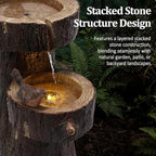 22.4" Tall Outdoor Water Fountain, 2 Tier Cascading Bowls and Stacked Water Fountain with LED Lights, for Yard Décor, Backyard, Patio and Deck (22.4'') - Image 2