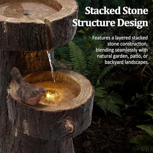 22.4" Tall Outdoor Water Fountain, 2 Tier Cascading Bowls and Stacked Water Fountain with LED Lights, for Yard Décor, Backyard, Patio and Deck (22.4'') - Image 2