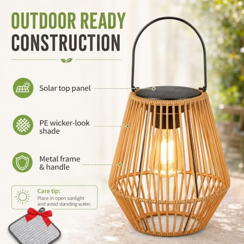 Handwoven Rattan Solar Lantern, Outdoor Hanging Solar Light with Warm LED Glow, Weather Resistant Wicker Style Lamp for Patio, Garden, Yard, Porch, Balcony, Deck and Gazebo Decor (2Pcs) - Image 6