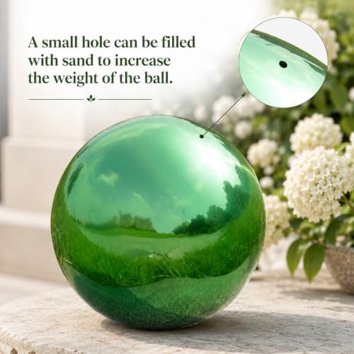 Gazing Ball Garden Mirror Outdoor - 8 Inch Outside Decorative Globe, Green - Image 3