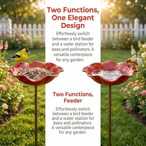 Handmade Metal Flower Garden Stake Bird Bath & Bee Watering Station, Upgraded Weather-Resistant Pollinator Water Bowl, Colorful Floral Decor for Outdoor Yard & Lawn (3PCSA) - Image 2