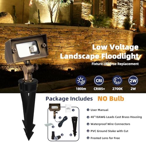 COLOER Cast Brass 12V Low Voltage Flood Light Outdoor Without Bulb(1 Pack) - Image 4