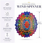Shwing 12 Inch Rainbow Mandala Wind Spinner Colorful Boho Hanging Decor Vibrant Metal Ornament Outdoor Kinetic Garden Art 3D Wind Spinner for Patio Porch Backyard Decoration - Image 4
